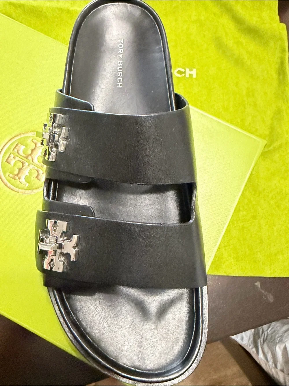 Tory Burch T Lock Sport Slide Sandals | Perfect Black | Women’s Size 10 | NIB